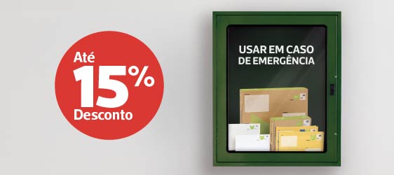 Caixa de emergência com produtos de Correio Verde e onde se pode ler 